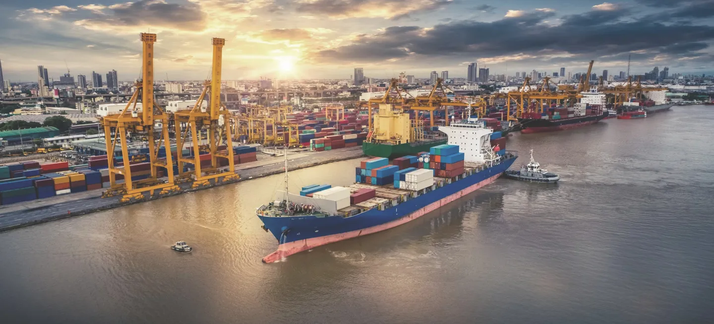 Containter Ship Near Shipyard