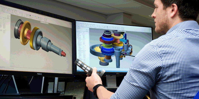 Ricardo engineer designing a gearbox using CAD