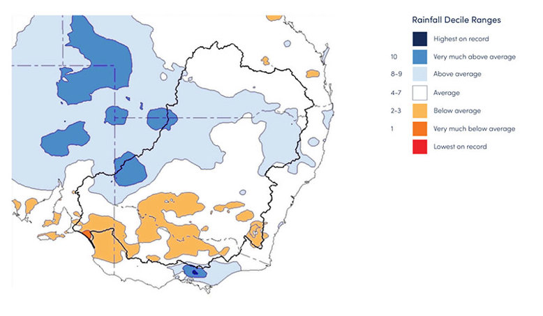 Figure 21. One-month rainfall deciles, Murray-Darling Basin, July 2024 (issued 31 July 2024).