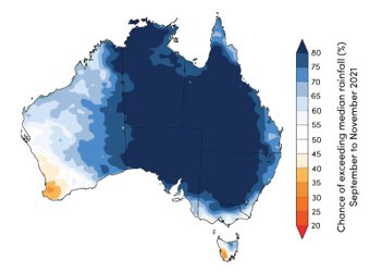 Figure 22.  Three-month rainfall outlook, August to October 2021 (issued 22 July 2021).