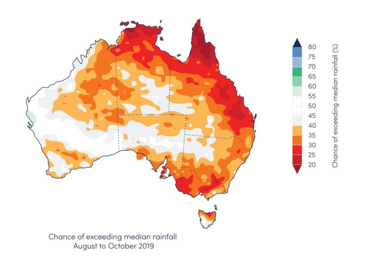 Figure 18. Australian spring rainfall outlook, August to October, 2019