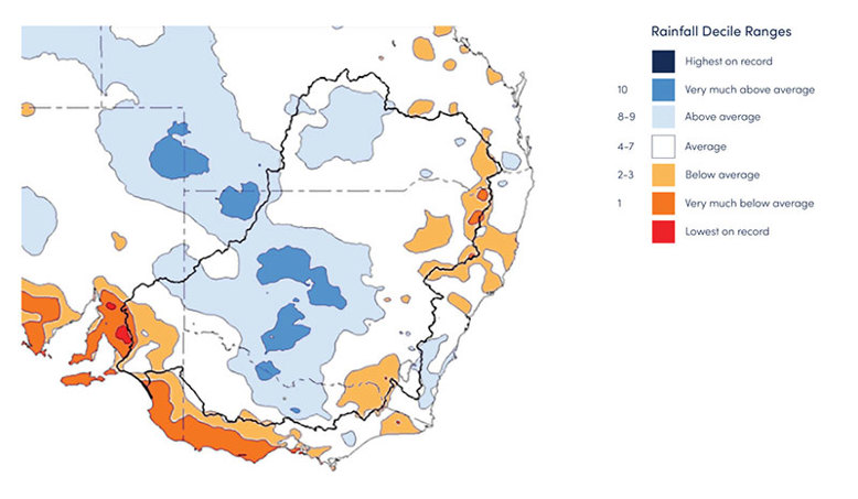 Figure 3. Rainfall deciles for the Murray-Darling Basin, 1 July 2023 to 30 June 2024