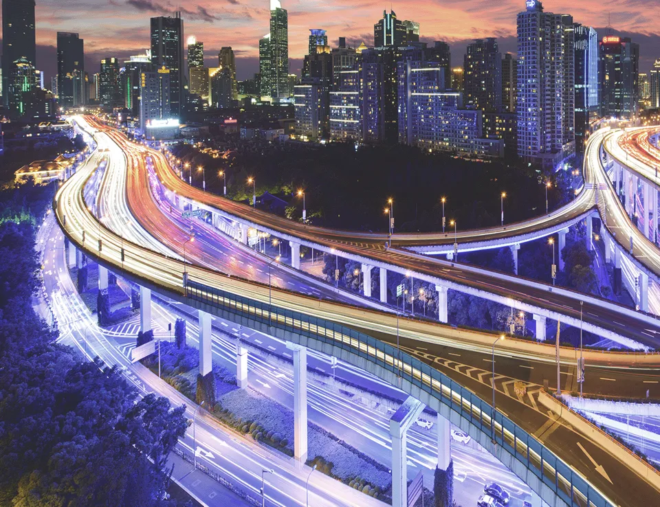 Traffic On Road At Night Long Exposure