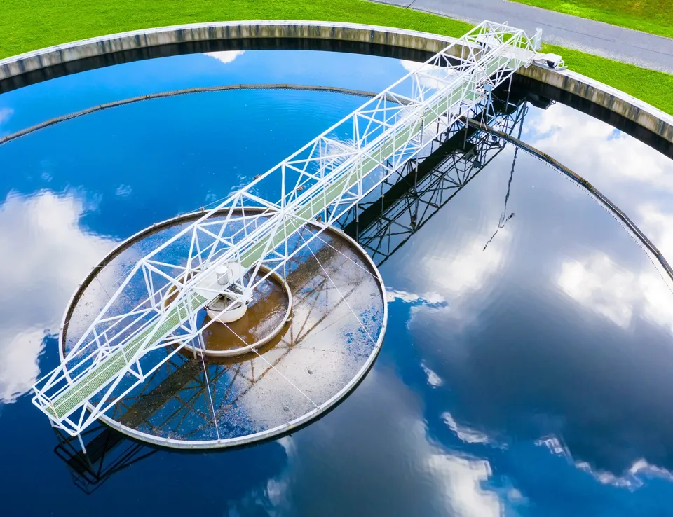 Sewage Treatment Plant From Above. Grey Water Recycling. Waste Management Theme. Ecology And Environment In European Union Large