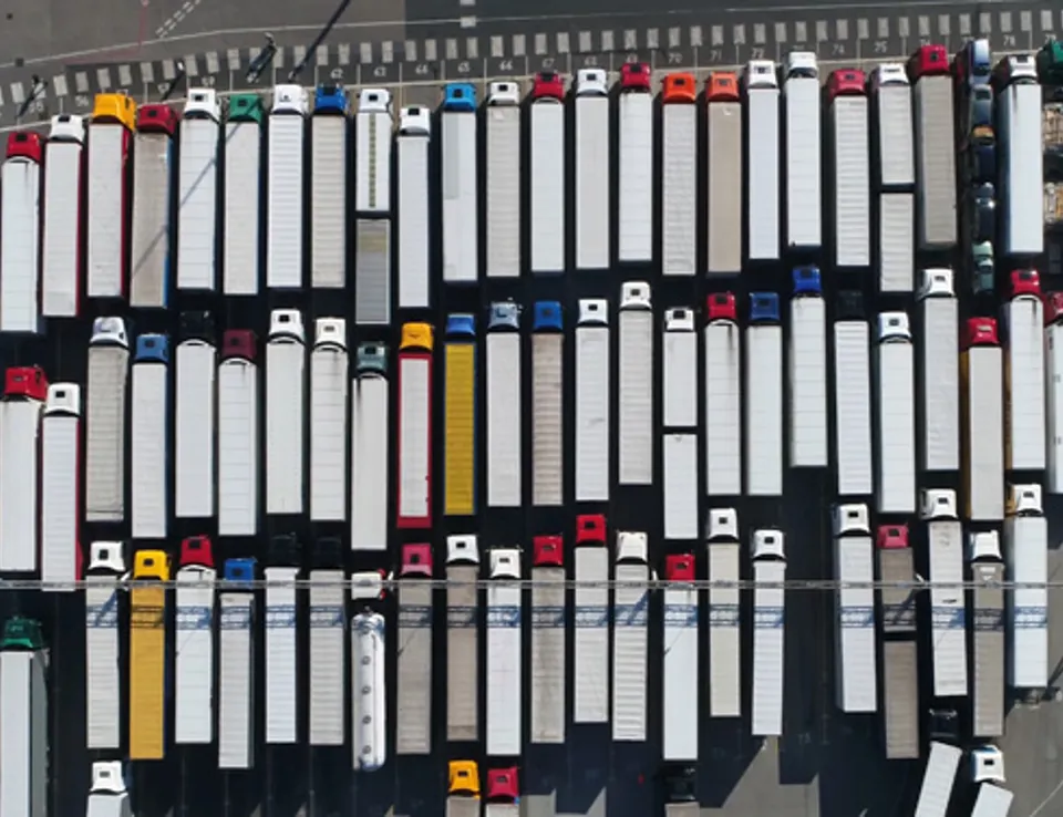 Trucks Parked In A Parking Lot