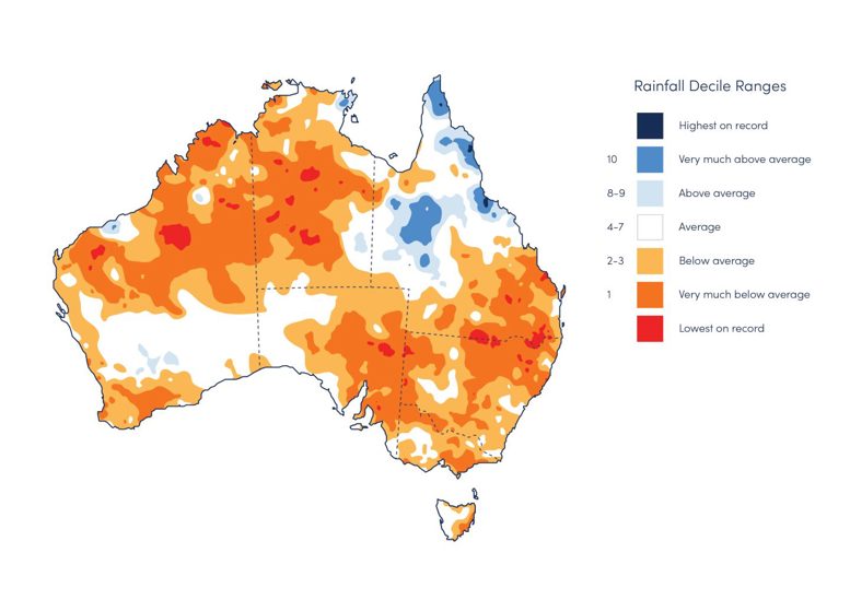 Figure 2.  Rainfall deciles, 1 July 2018 to 30 June 2019