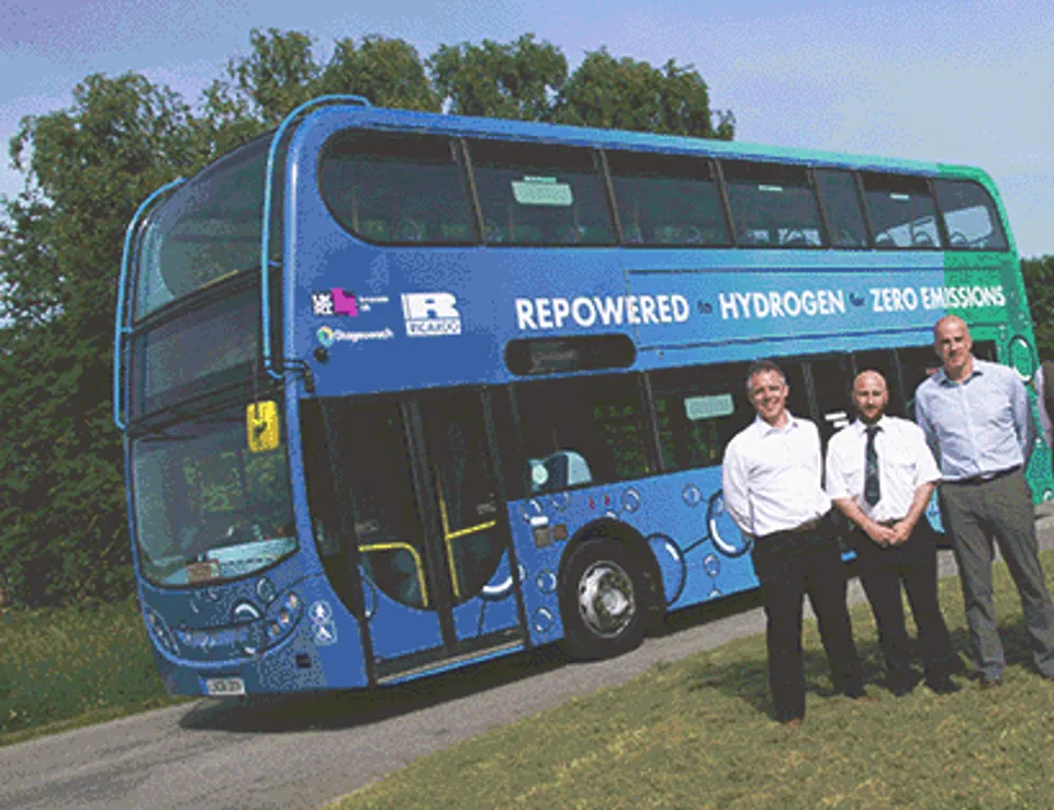 Hydrogen Fueled Double Decker Bus People Infront